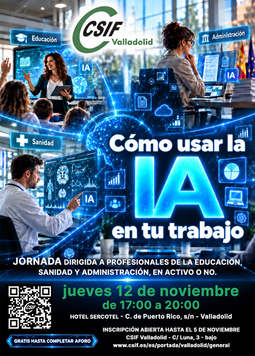 Cartel oficial de la jornada formativa Cómo usar la IA en tu trabajo